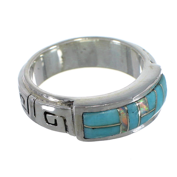 Turquoise Opal Silver Water Wave Ring Size 5-1/4 AX64252