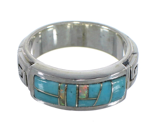 Turquoise Opal Silver Water Wave Ring Size 5-1/4 AX64252