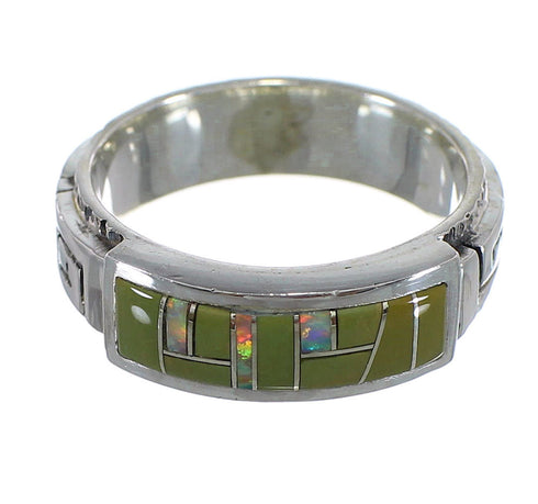 Southwestern Opal Turquoise Inlay Water Wave Silver Ring Size 7-3/4 AX64276