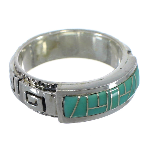 Turquoise Inlay Silver Water Wave Ring Size 6-3/4 AX64334
