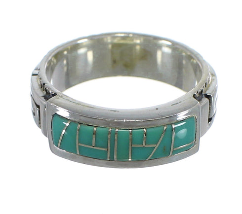 Turquoise Inlay Silver Water Wave Ring Size 6-3/4 AX64334