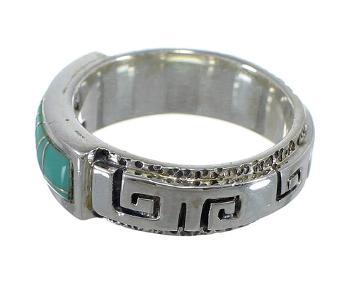 Turquoise Inlay Silver Water Wave Ring Size 6-3/4 AX64334