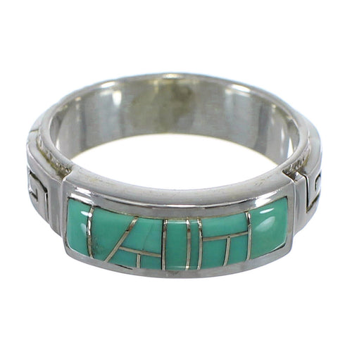 Sterling Silver Turquoise Inlay Water Wave Ring Size 5-3/4 AX64340