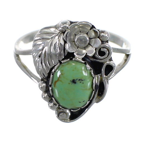 Authentic Sterling Silver And Turquoise Flower Jewelry Ring Size 8-1/2 VX57149