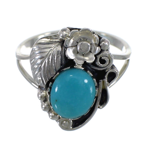 Turquoise Southwest Sterling Silver Flower Jewelry Ring Size 6-3/4 VX57180