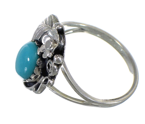 Turquoise Authentic Sterling Silver Flower Jewelry Ring Size 6-1/4 VX57178