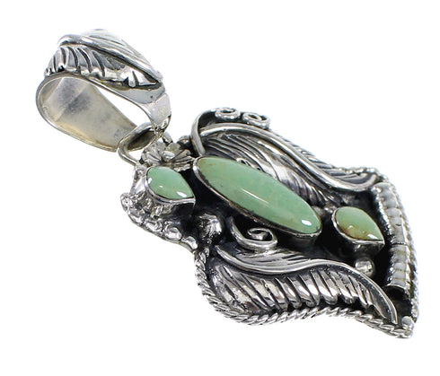 Southwestern Genuine Sterling Silver And Turquoise Feather Slide Pendant RX54442
