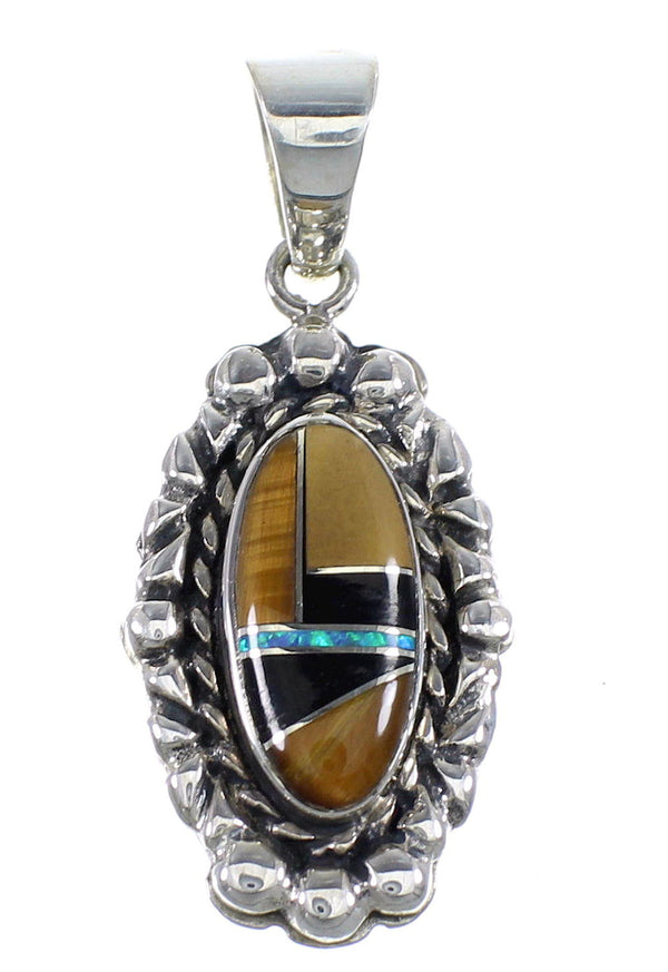 Sterling Silver Multicolor Inlay Slide Pendant RX54494