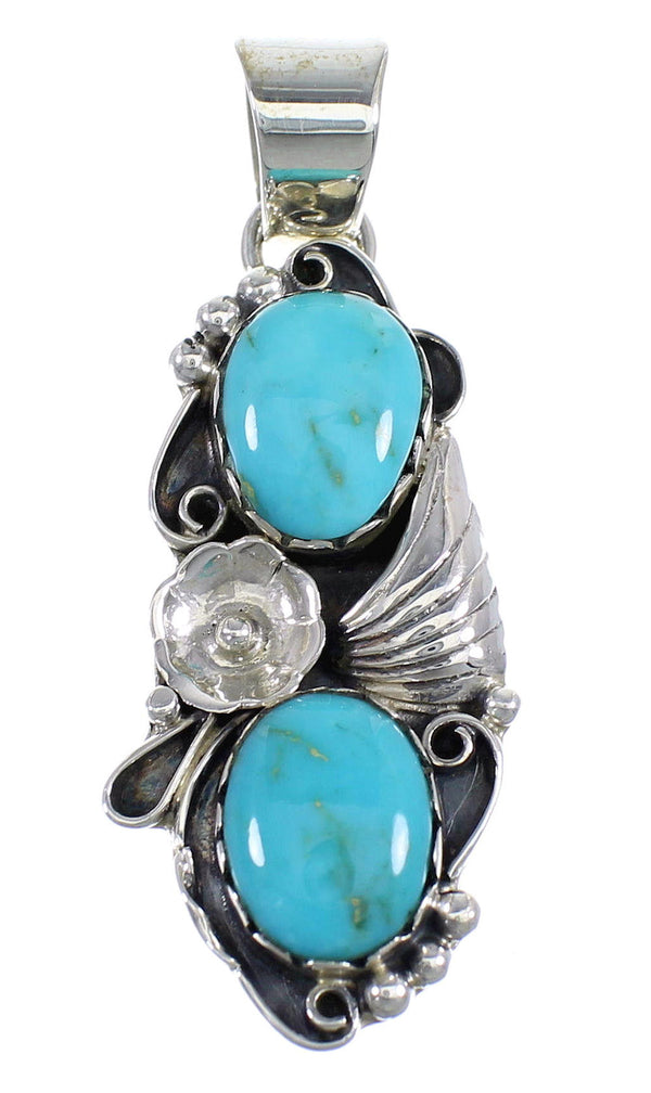 Southwestern Sterling Silver And Turquoise Flower Slide Pendant Jewelry VX55039