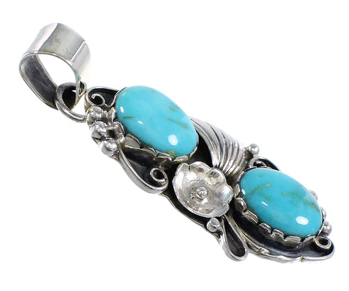 Southwestern Sterling Silver And Turquoise Flower Slide Pendant Jewelry VX55039
