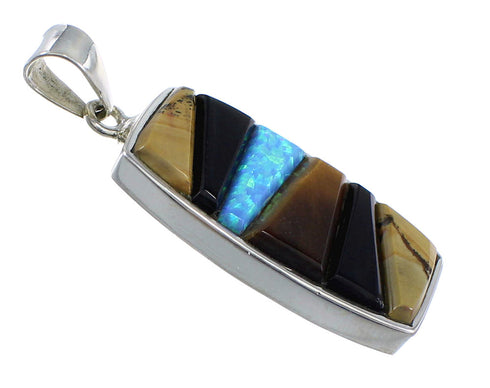 Southwest Sterling Silver Multicolor Inlay Pendant Jewelry VX55097