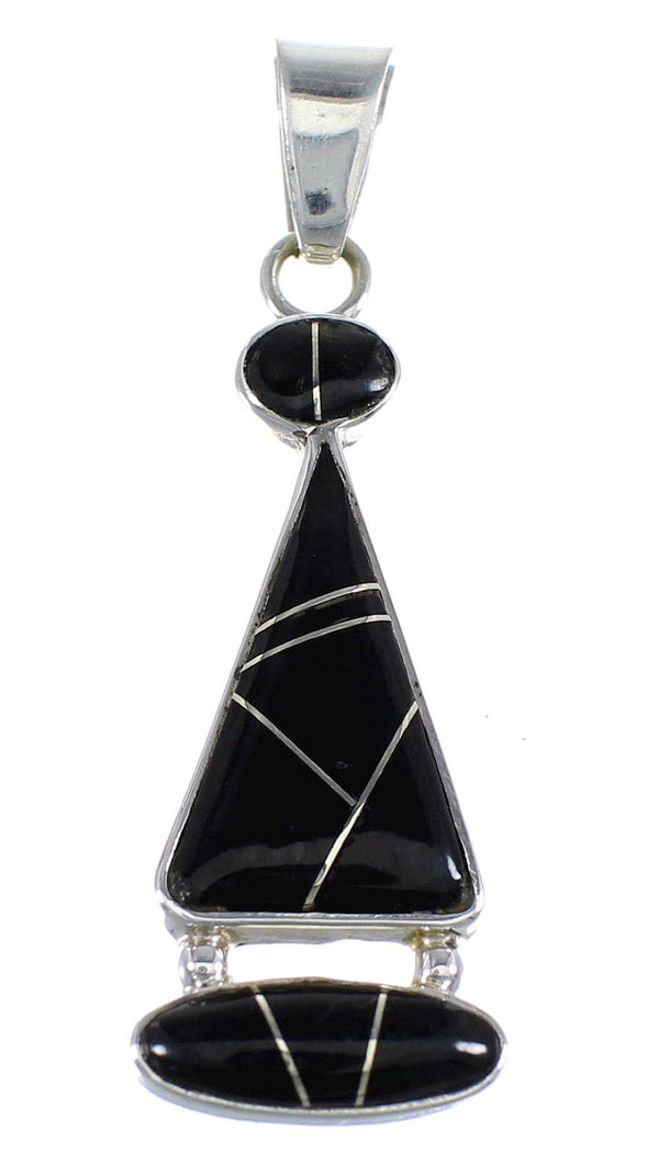 Authentic Sterling Silver And Jet Inlay Pendant RX54597