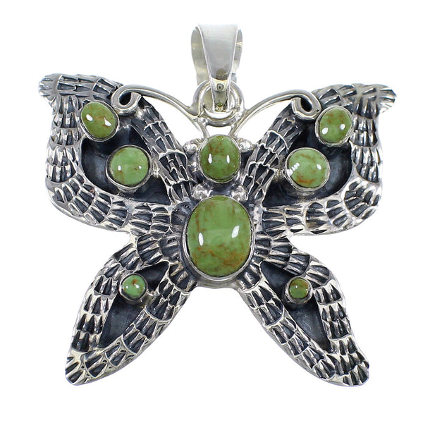 Turquoise And Silver Butterfly Southwestern Pendant VX55122
