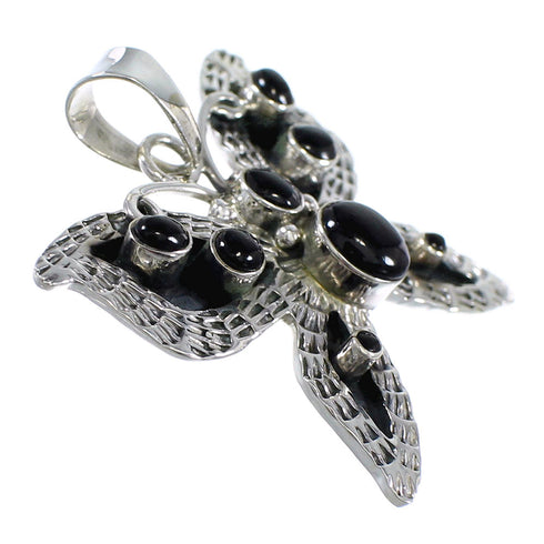 Southwest Genuine Sterling Silver And Jet Butterfly Pendant VX55133