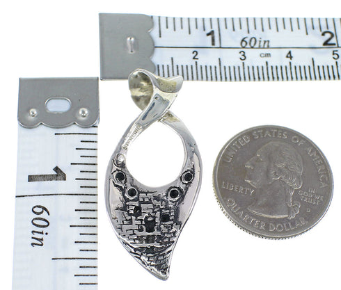 Southwestern Turquoise And Silver Reversible Water Waves Pendant VX55378