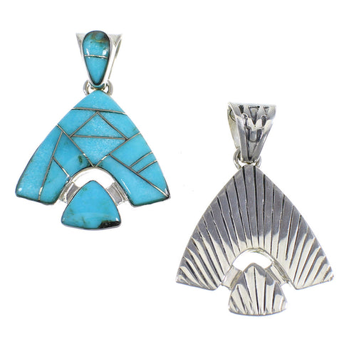 Sterling Silver And Turquoise Reversible Slide Pendant Jewelry VX55382