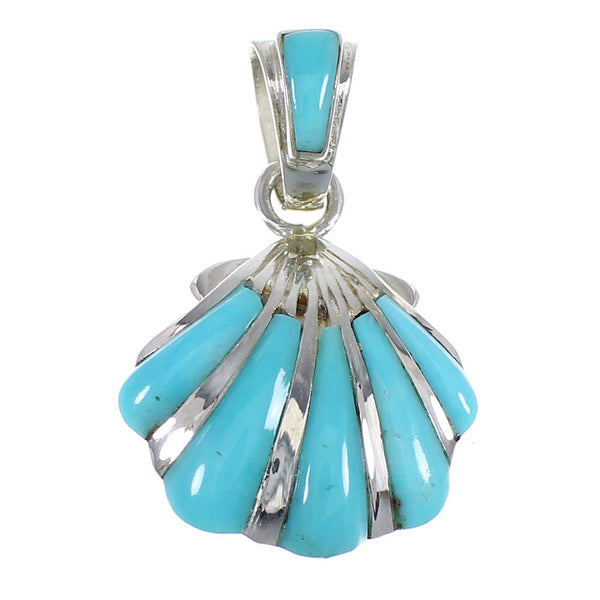 Turquoise Seashell And Genuine Sterling Silver Southwest Pendant WX58213