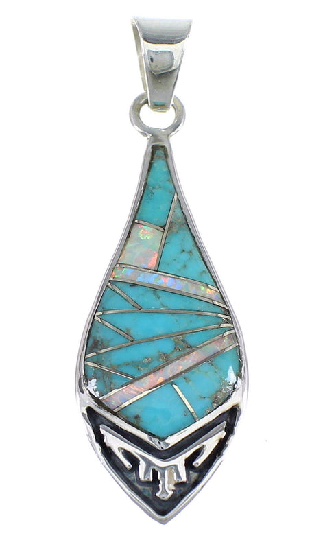 Genuine Sterling Silver Turquoise And Opal Southwestern Pendant VX54900