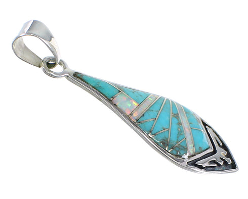 Genuine Sterling Silver Turquoise And Opal Southwestern Pendant VX54900