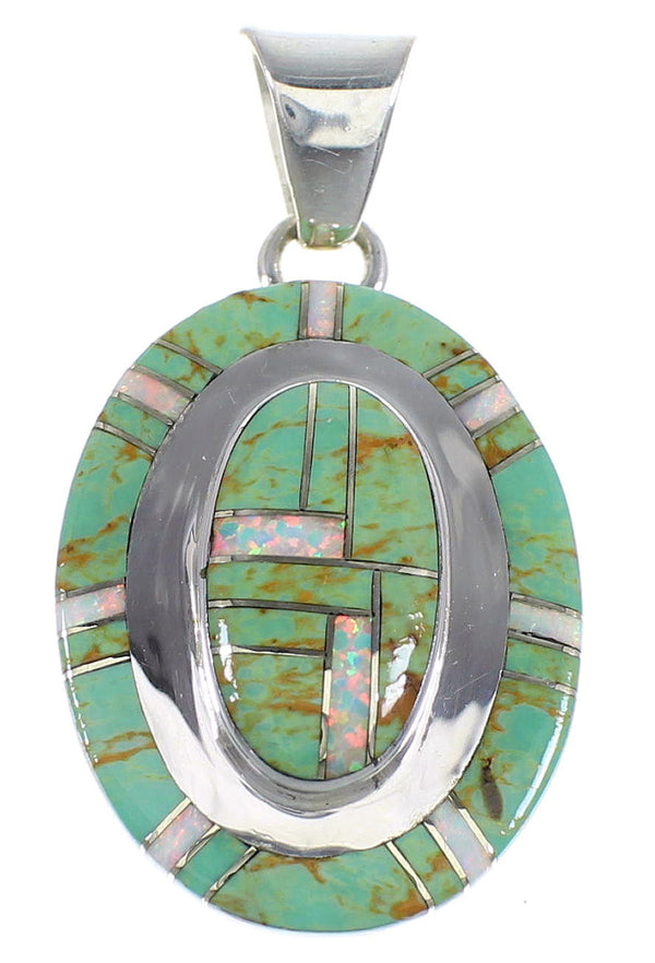 Southwest Turquoise And Opal Inlay Sterling Silver Pendant Jewelry VX54825