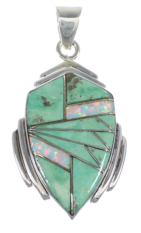 Southwestern Turquoise And Opal Inlay Genuine Sterling Silver Pendant Jewelry VX54842