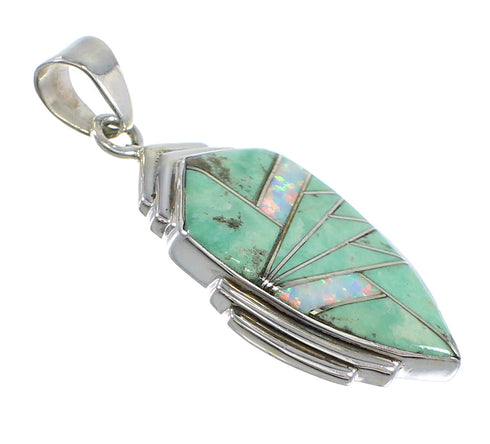 Southwestern Turquoise And Opal Inlay Genuine Sterling Silver Pendant Jewelry VX54842