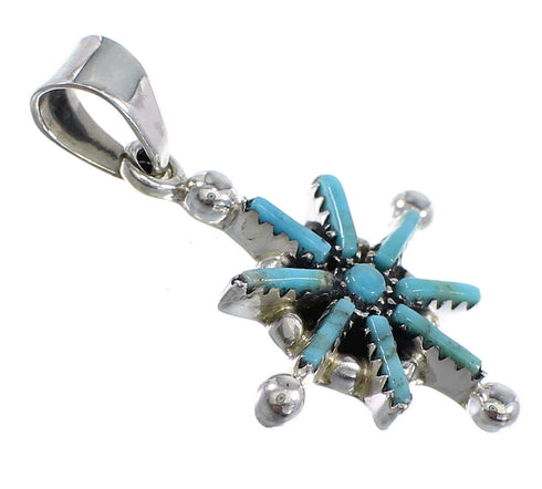 Authentic Sterling Silver And Turquoise Needlepoint Pendant VX55475