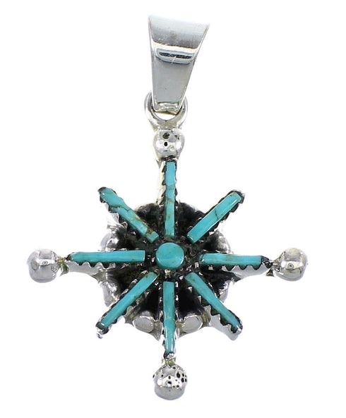 Silver And Turquoise Needlepoint Southwest Pendant VX55476