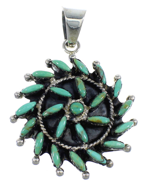 Sterling Silver And Turquoise Needlepoint Southwest Pendant VX55477