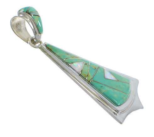 Southwest Turquoise And Opal Inlay Authentic Sterling Silver Pendant VX55545