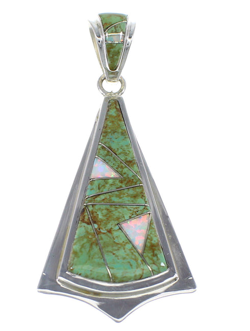 Turquoise And Opal Inlay Genuine Sterling Silver Pendant VX55553
