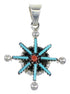 Turquoise And Coral Needlepoint Sterling Silver Southwestern Pendant VX55567