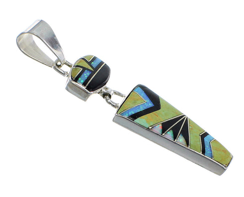 Southwest Sterling Silver And Multicolor Inlay Pendant Jewelry VX55647