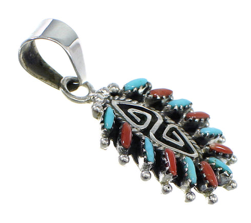 Sterling Silver Turquoise And Coral Needlepoint Water Waves Pendant Jewelry VX55772