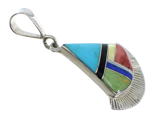 Genuine Sterling Silver Multicolor Inlay Southwest Slide Pendant Jewelry VX55778