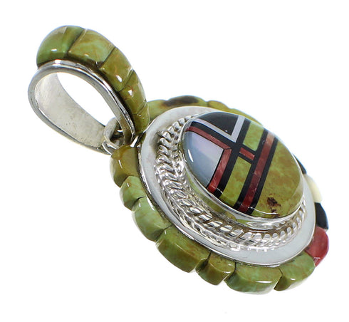 Authentic Sterling Silver Multicolor Inlay Southwest Slide Pendant Jewelry VX55780