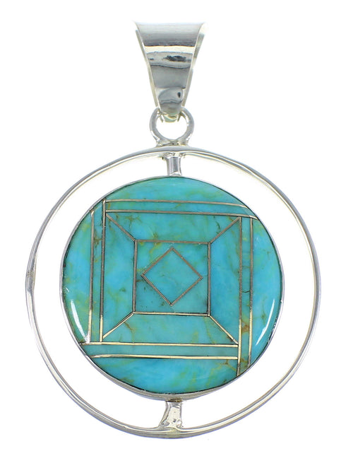 Turquoise Inlay And Authentic Sterling Silver Reversible Pendant VX55796