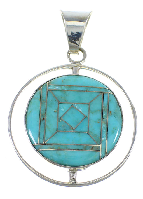 Turquoise Inlay And Silver Reversible Pendant VX55797