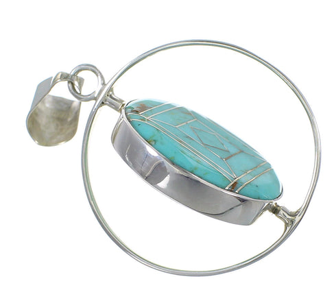 Turquoise Inlay And Silver Reversible Pendant VX55797