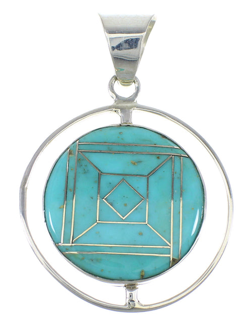 Turquoise Inlay And Sterling Silver Reversible Southwestern Pendant VX55799