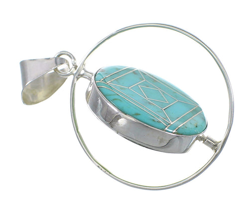 Turquoise Inlay And Sterling Silver Reversible Southwestern Pendant VX55799