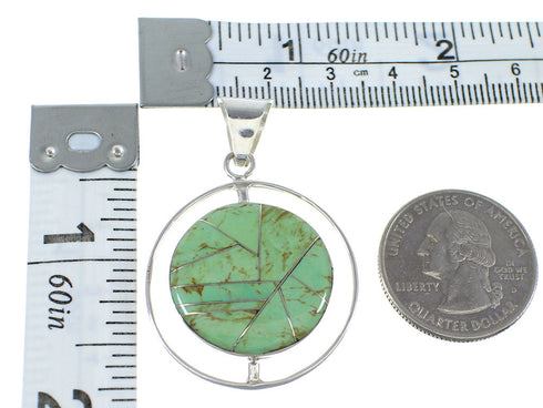 Turquoise Inlay And Sterling Silver Reversible Southwestern Pendant VX55799