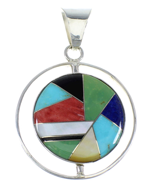 Multicolor And Genuine Sterling Silver Reversible Southwestern Pendant VX55805