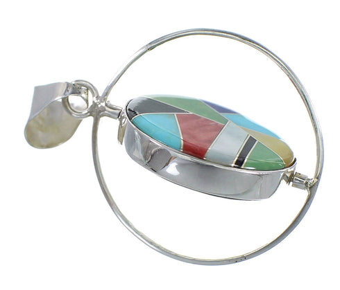 Multicolor And Genuine Sterling Silver Reversible Southwestern Pendant VX55805