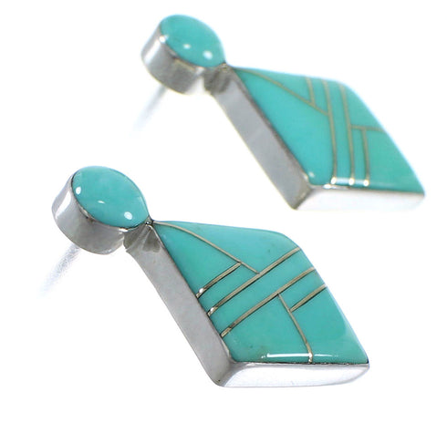 Authentic Sterling Silver Turquoise Inlay Post Earrings RX56086