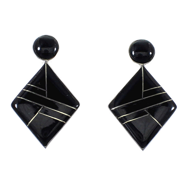 Genuine Sterling Silver Jet Inlay Post Earrings RX56119