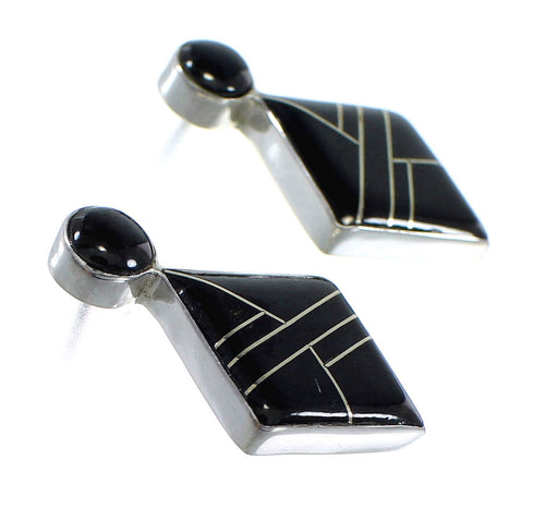 Genuine Sterling Silver Jet Inlay Post Earrings RX56119