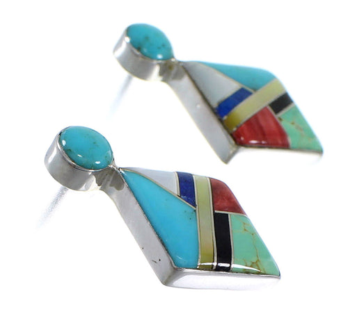 Authentic Sterling Silver Multicolor Inlay Post Earrings RX56128