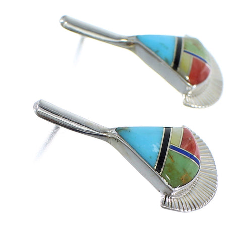 Sterling Silver Multicolor Inlay Post Earrings RX56138