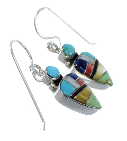 Southwest Multicolor Sterling Silver Hook Earrings RX55841